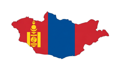Mongolia map outline with flag isolated on transparent background the map of mongolia is filled with the mongolian flag, representing the countrys geography and national identity, perfect for educatio