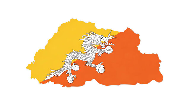 Bhutan map with flag colors isolated on transparent background vector illustration of country shape filled with national colors perfect for geography, travel, or cultural representation projects