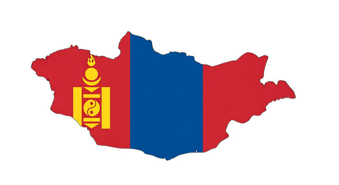 Mongolia map outline with flag isolated on transparent background the map of mongolia is filled with the mongolian flag, representing the countrys geography and national identity, perfect for educatio