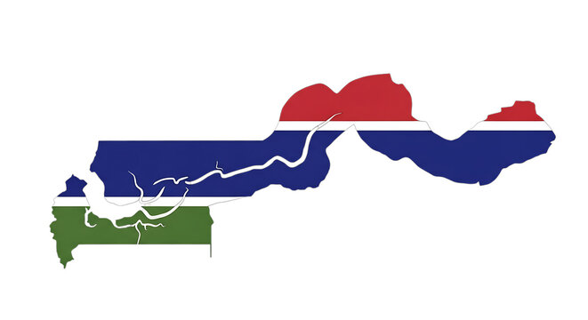 Gambia map with flag colors isolated on transparent background vector illustration of country shape filled with national colors perfect for geography, travel, or cultural representation projects