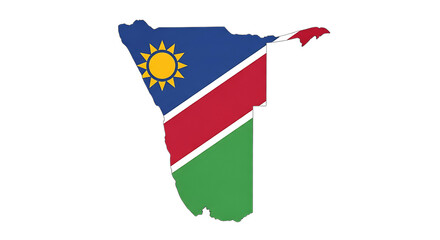 Namibia map outline with flag isolated on transparent background this vector graphic shows the shape of namibia filled with its national flag, providing a clear and symbolic representation of the coun