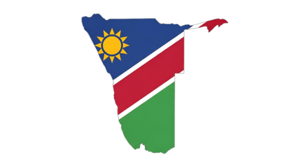 Namibia map outline with flag isolated on transparent background this vector graphic shows the shape of namibia filled with its national flag, providing a clear and symbolic representation of the coun