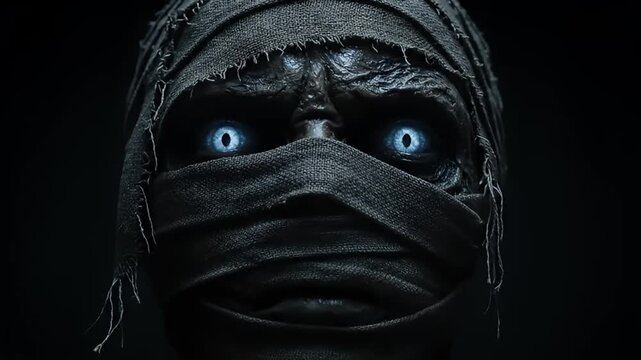 Ancient Egyptian Mummy Awakens with Glowing Blue Supernatural Eyes