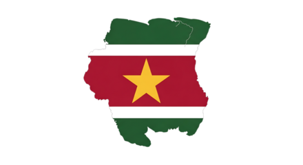Suriname map outline with flag isolated on transparent background the national flag of suriname is depicted within the countrys borders, representing its sovereignty and territorial integrity the gree