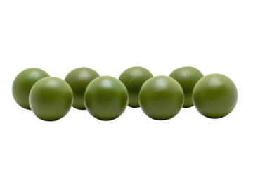 A visually striking arrangement of glossy green spheres on a smooth surface against a soft background isolated on transparent background