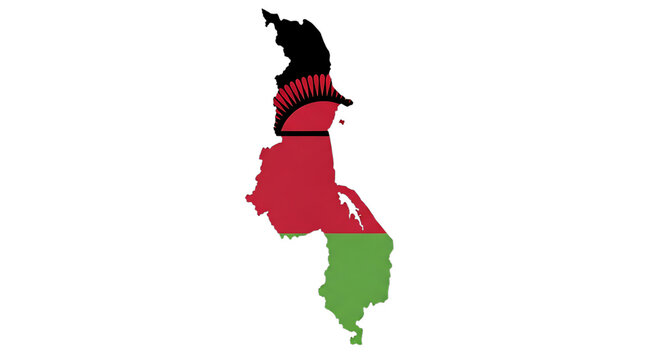 Malawi map outline with flag isolated on transparent background the map of malawi is filled with the malawian flag vector illustration of the countrys map with its flag inside
