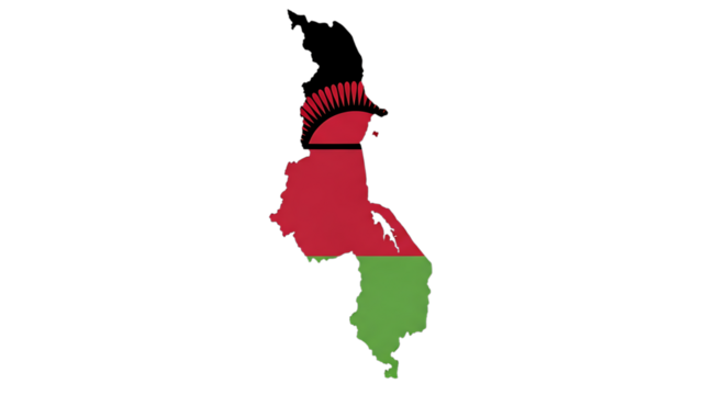 Malawi map outline with flag isolated on transparent background the map of malawi is filled with the malawian flag vector illustration of the countrys map with its flag inside