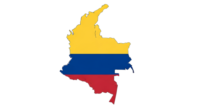 Map of colombia isolated on transparent background featuring the national flag, showcasing the countrys geography and patriotic symbol, ideal for educational materials and travelrelated content about 