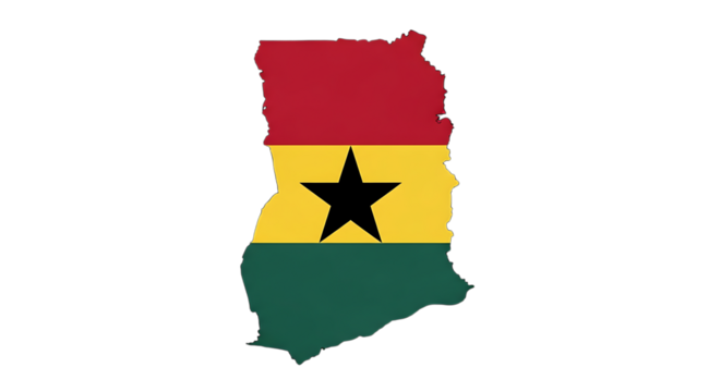 Ghana map isolated on transparent background featuring the national flag, showcasing the countrys geography and patriotic symbol, ideal for educational materials and travelrelated content about africa