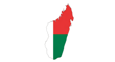 Map of madagascar isolated on transparent background the map is filled with the colors of the madagascar flag, creating a patriotic and symbolic representation of the nations geography and identity