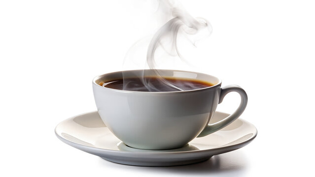 Aromatic cup of black coffee with rising steam isolated on transparent background, perfect for a morning pickmeup or a relaxing break