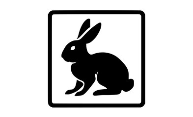 a black and white silhouette of a rabbit in a square signblack, icon, illustration, profile, rabbit, sit, square 