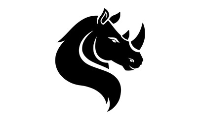 a black and white silhouette of a rhino headanimal, black, brand, bull, head, illustration, image, logo, profile, rhinoceros, unicorn 