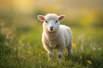 Fototapeta premium Adorable lambs on a countryside ranch