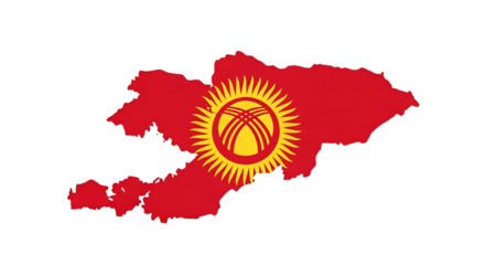 Kyrgyzstan map outline with flag isolated on transparent background the flag of kyrgyzstan features a red field with a yellow sun in the center, surrounded by forty uniformly spaced rays