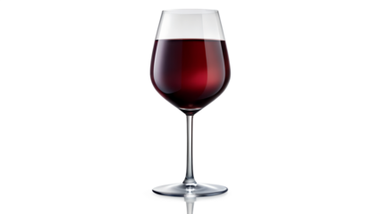 Elegant red wine glass isolated on transparent background, showcasing the rich color and clarity of the wine, perfect for culinary or beverage themes