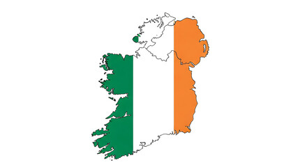 Map of ireland isolated on transparent background featuring the national flag, highlighting the countrys geographical borders and patriotic colors, perfect for educational or cultural representations