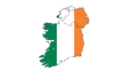 Map of ireland isolated on transparent background featuring the national flag, highlighting the countrys geographical borders and patriotic colors, perfect for educational or cultural representations