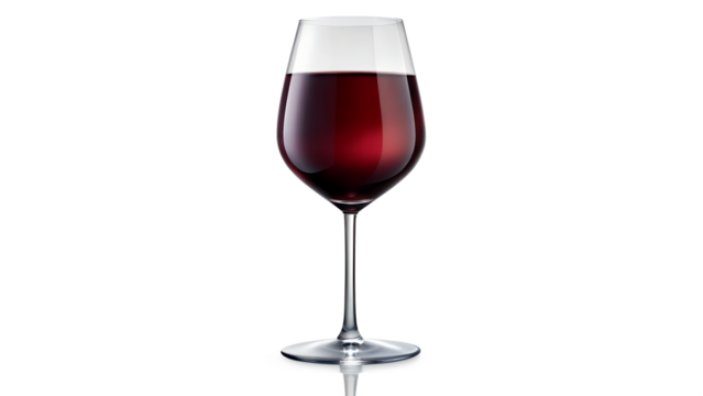 Elegant red wine glass isolated on transparent background, showcasing the rich color and clarity of the wine, perfect for culinary or beverage themes
