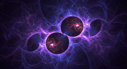 Cosmic fractal with two glowing purple orbs and stars
