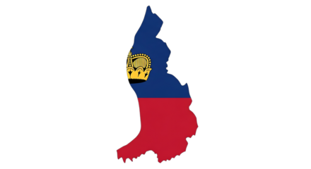 Map of liechtenstein isolated on transparent background showing the countrys flag within its borders, a geographical representation of the nation with its unique shape and colors, perfect for educatio