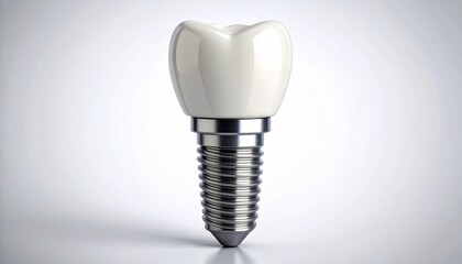 Dental implant with artificial tooth isolated on white background, modern dentistry technology, professional medical concept.