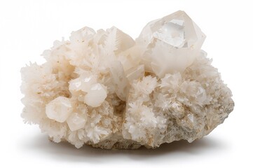 Isolated gypsum satin spar crystal on a white backdrop
