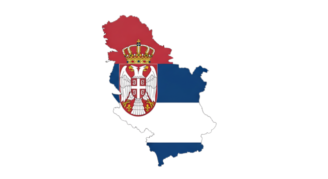 Map of serbia with the serbian flag isolated on transparent background this illustration depicts the geographical shape of serbia filled with the colors of the national flag, creating a symbolic repre