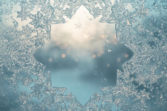 Frosty ice patterns shaped like a border on a glass surface