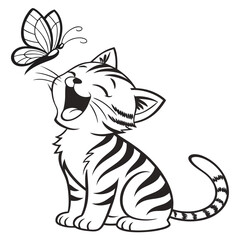 Kitten chasing butterfly insect