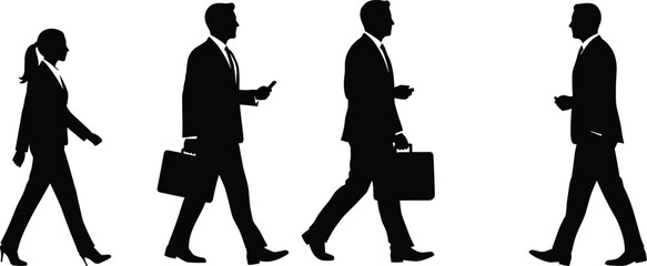 Business people walking, corporate professionals, teamwork concept, office workers moving, businessman with briefcase, career growth, professional lifestyle