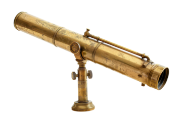 A beautifully crafted antique brass telescope showcasing intricate details and timeless design, perfect for amateur astronomers and collectors isolated on transparent background