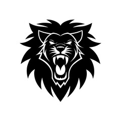Obraz premium Lion head roaring black vector on transparent background silhouette