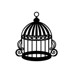 Ornate silhouette of birdcage on transparent background