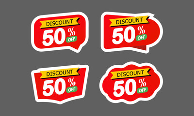 Red Discount Stickers Collection – Up to 50% Off Sale Badge Vector Design