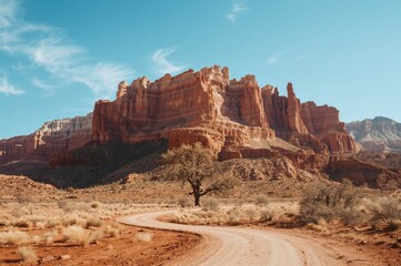 Fototapeta premium Mountain scenery with desert trees and rocky landscape for hiking and tourism