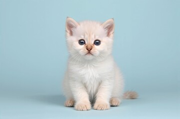 Adorable kitten against a blue backdrop