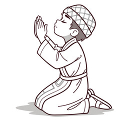 Boy praying in traditional attire hands together
