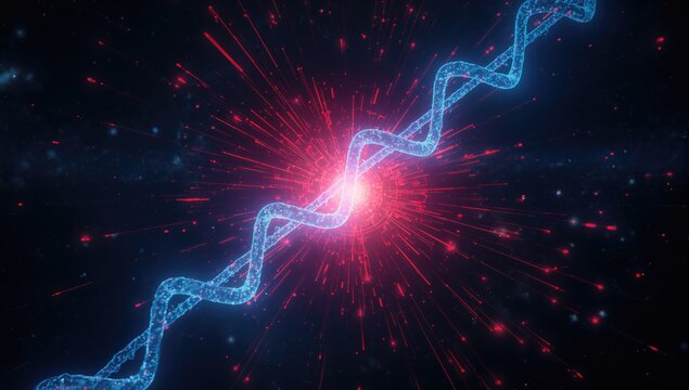 Red and blue digital DNA strand in a cyber science network environment