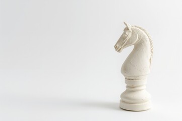 Old white chess knight piece with a cut side on a plain white background, isolated object with space for text