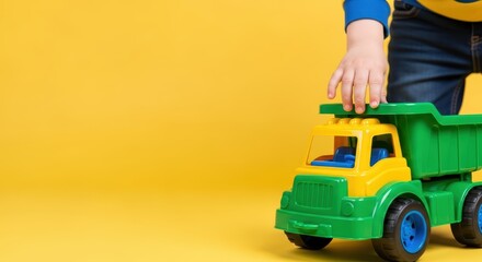 Obraz premium Child Playing with a Colorful Toy Truck