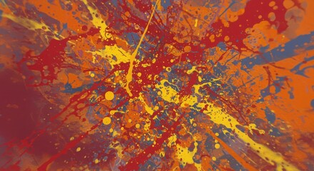 Explosion of vibrant red, orange, and yellow paint splatters