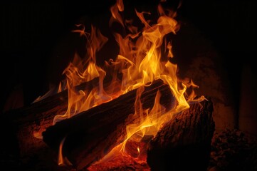 Close-up of burning wood highlighting intense flames and heat
