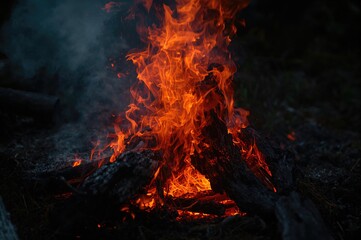 Morning fire glow on wooden texture with smoke and vibrant colors