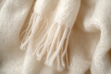 Obraz premium Detailed view of white cashmere fabric with tassels