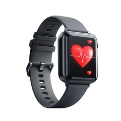 Smartwatch displays heart rate monitor on a black screen