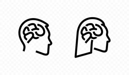 Brain inside the head of a man and a woman linear vector design