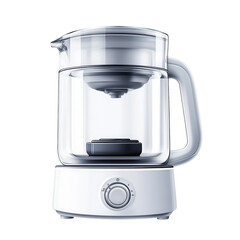 Modern clear glass electric kettle on a white base unit