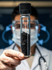 Technician with Recycled Graphite Anode Vial