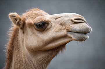 Fototapeta premium Side view of a camel's head in close-up